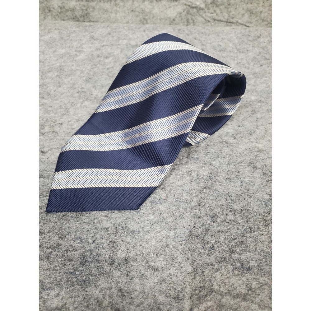 Bruno Piattelli Men's Blue White Stripe Silk Necktie Workwear